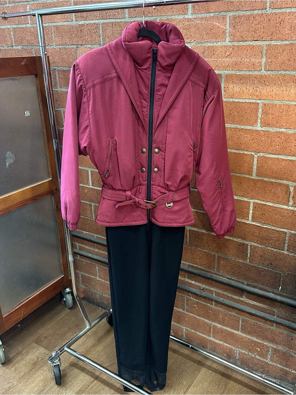 NILS Burgundy Puffer Ski Suit with Belt